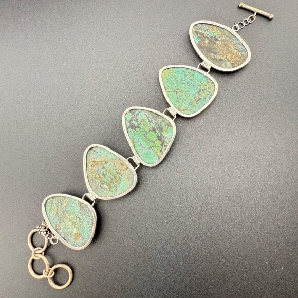 Chunky Green Turquoise Gemstone Bracelet With Toggle Clasp & Adjustable Chain Li - Picture 5 of 5